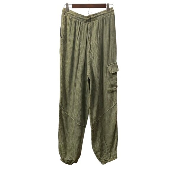 NWT New In Cotton Cargo Joggers Pull On Pants Green Size Large - Picture 2 of 16